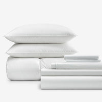 8-Piece Percale & Down Bedding Bundle - Twin, White,White