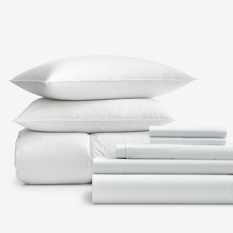 8-Piece Percale & Loftaire™ Down Alternative Bedding Bundle  - Twin, Firm, White,White