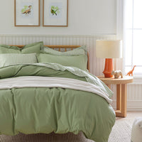 Classic Cool Organic Cotton Percale Solid Duvet Cover - Moss Green, Full/Queen,Moss Green