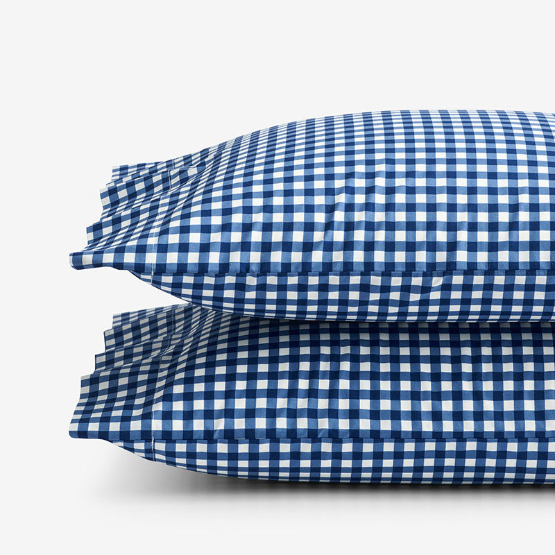 Gingham Classic Cool Organic Cotton Percale Pillowcase Set - Dark Blue, Standard,Dark Blue