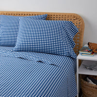 Gingham Classic Cool Organic Cotton Percale Pillowcase Set - Dark Blue, Standard,Dark Blue