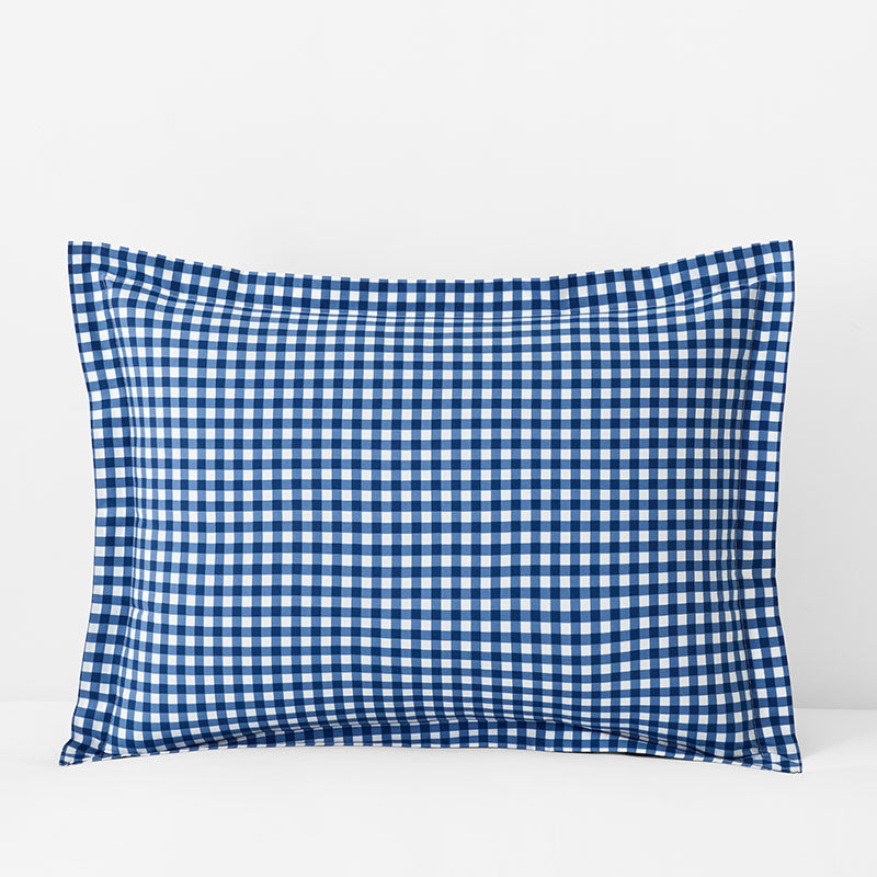 Gingham Classic Cool Organic Cotton Percale Sham - Dark Blue, Standard,Dark Blue
