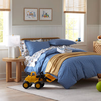 Gingham Classic Cool Organic Cotton Percale Bed Sheet Set - Dark Blue, Twin XL,Dark Blue