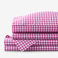 Gingham Classic Cool Organic Cotton Percale Bed Sheet Set - Fuchsia, Twin XL,Fuchsia