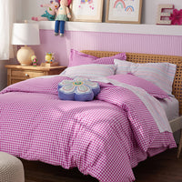 Gingham Classic Cool Organic Cotton Percale Bed Sheet Set - Fuchsia, Twin XL,Fuchsia