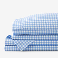 Gingham Classic Cool Organic Cotton Percale Bed Sheet Set - Light Blue, Twin XL,Light Blue
