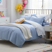 Gingham Classic Cool Organic Cotton Percale Bed Sheet Set - Light Blue, Twin XL,Light Blue