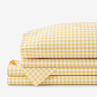 Gingham Classic Cool Organic Cotton Percale Bed Sheet Set - Yellow, Twin XL,Yellow