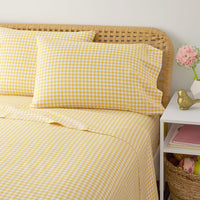 Gingham Classic Cool Organic Cotton Percale Bed Sheet Set - Yellow, Twin XL,Yellow