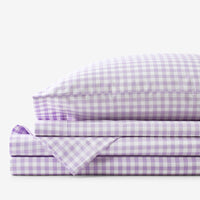 Gingham Classic Cool Organic Cotton Percale Bed Sheet Set - Lilac, Twin XL,Lilac