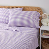 Gingham Classic Cool Organic Cotton Percale Bed Sheet Set - Lilac, Twin XL,Lilac