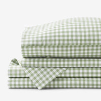 Gingham Classic Cool Organic Cotton Percale Bed Sheet Set - Moss, Twin XL,Moss