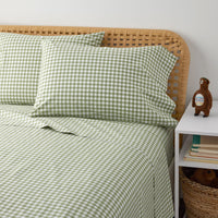 Gingham Classic Cool Organic Cotton Percale Bed Sheet Set - Moss, Twin XL,Moss