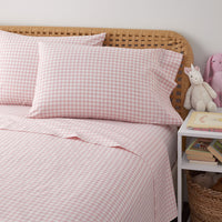 Gingham Classic Cool Organic Cotton Percale Bed Sheet Set - Petal Pink, Twin XL,Petal Pink