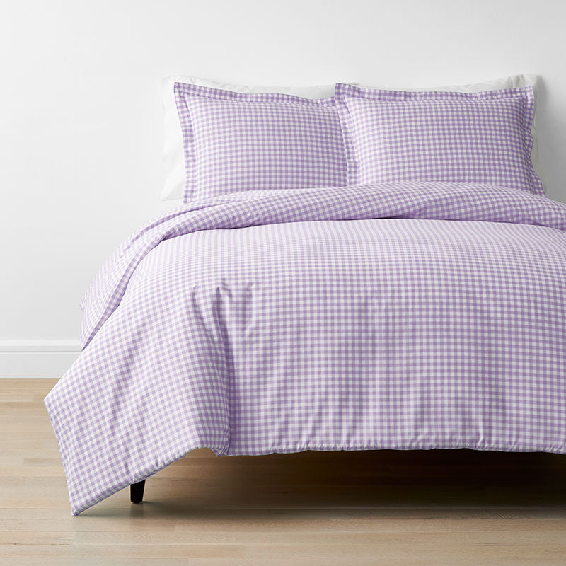 Gingham Classic Cool Organic Cotton Percale Duvet Cover Set - Lilac, Twin/Twin XL,Lilac