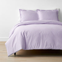 Gingham Classic Cool Organic Cotton Percale Duvet Cover Set - Lilac, Twin/Twin XL,Lilac