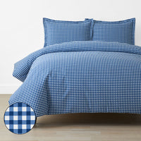 Gingham Classic Cool Organic Cotton Percale Duvet Cover Set - Dark Blue, Twin/Twin XL,Dark Blue