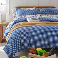 Gingham Classic Cool Organic Cotton Percale Duvet Cover Set - Dark Blue, Twin/Twin XL,Dark Blue