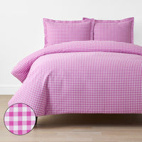 Gingham Classic Cool Organic Cotton Percale Duvet Cover Set - Fuchsia, Twin/Twin XL,Fuchsia