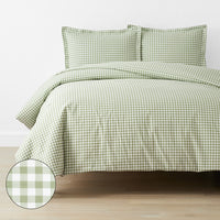 Gingham Classic Cool Organic Cotton Percale Duvet Cover Set - Moss, Twin/Twin XL,Moss