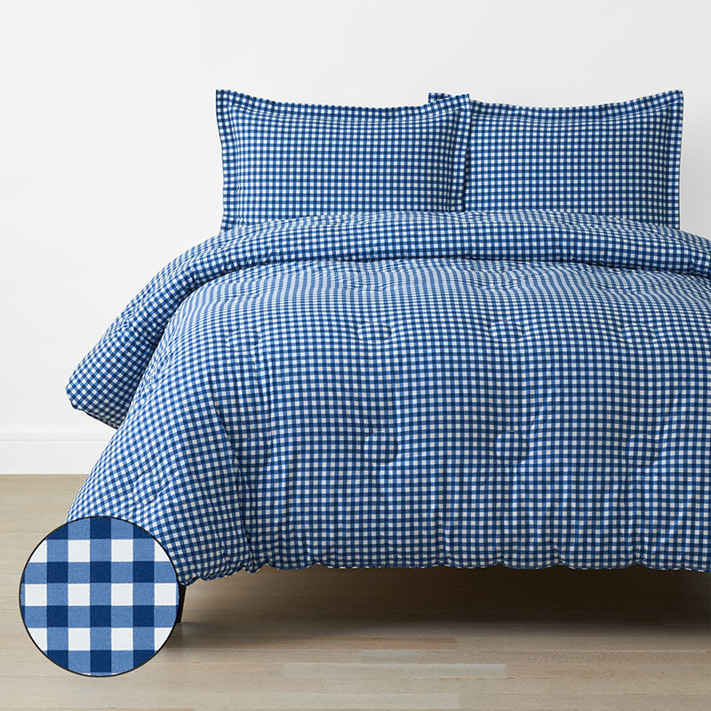 Gingham Classic Cool Organic Cotton Percale Comforter Set - Dark Blue, Twin/Twin XL,Dark Blue