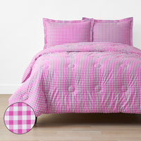 Gingham Classic Cool Organic Cotton Percale Comforter Set - Fuchsia, Twin/Twin XL,Fuchsia