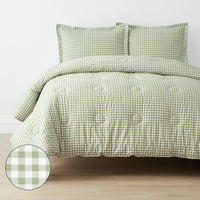 Gingham Classic Cool Organic Cotton Percale Comforter Set - Moss, Twin/Twin XL,Moss