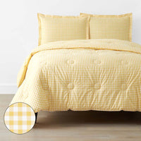 Gingham Classic Cool Organic Cotton Percale Comforter Set - Yellow, Twin/Twin XL,Yellow