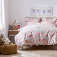 Fancy Unicorns Classic Cool Organic Cotton Percale Pillowcase Set - Pink Multi, Standard,Pink Multi
