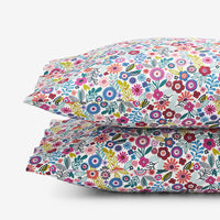 Joyful Mini Flower Classic Cool Organic Cotton Percale Pillowcase Set - White Multi, Standard,White Multi