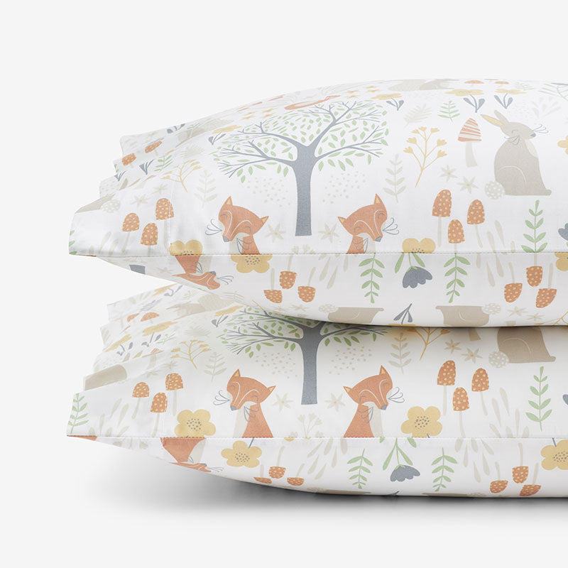 Forest Animals Classic Cool Organic Cotton Percale Pillowcase Set - Ivory Multi, Standard,Ivory Multi