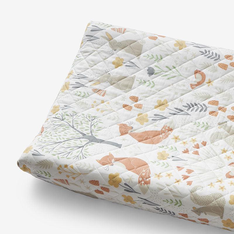 Forest Animals Classic Cool Organic Cotton Percale Quilted Changing Pad Cover - Ivory,Ivory Multi