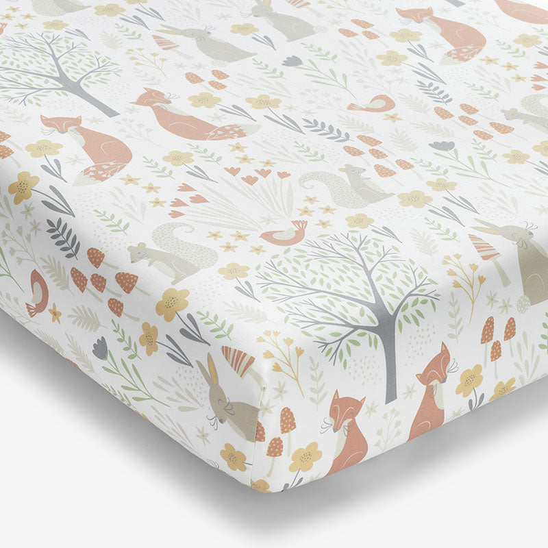Forest Animals Classic Cool Organic Cotton Percale Fitted Crib Sheet - Ivory Multi,Ivory Multi