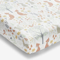 Forest Animals Classic Cool Organic Cotton Percale Fitted Crib Sheet - Ivory Multi,Ivory Multi