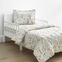 Forest Animals Classic Cool Organic Cotton Percale Toddler Comforter Set - Ivory, Toddler,Ivory Multi