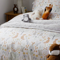 Forest Animals Classic Cool Organic Cotton Percale Toddler Comforter Set - Ivory, Toddler,Ivory Multi