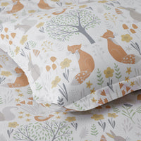 Forest Animals Classic Cool Organic Cotton Percale Toddler Comforter Set - Ivory, Toddler,Ivory Multi