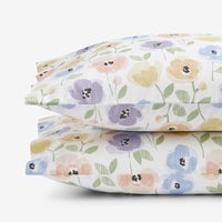 Pastel Poppies Classic Cool Organic Cotton Percale Pillowcase Set - White Multi, Standard,White Multi