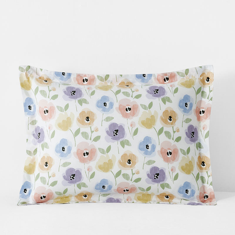 Pastel Poppies Classic Cool Organic Cotton Percale Sham - White Multi, Standard,White Multi