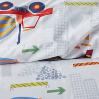 Construction Trucks Classic Cool Organic Cotton Percale Pillowcase Set - White , Standard,White Multi