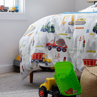 Construction Trucks Classic Cool Organic Cotton Percale Sham - White , Standard,White Multi