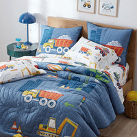 Construction Trucks Classic Cool Organic Cotton Percale Sham - White , Standard,White Multi