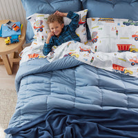 Construction Trucks Classic Cool Organic Cotton Percale Sham - White , Standard,White Multi