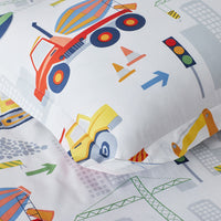 Construction Trucks Classic Cool Organic Cotton Percale Sham - White , Standard,White Multi