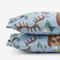 Animal Campers Classic Cool Organic Cotton Percale Pillowcase Set - Blue Multi, Standard,Blue Multi