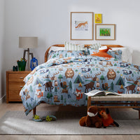 Animal Campers Classic Cool Organic Cotton Percale Pillowcase Set - Blue Multi, Standard,Blue Multi