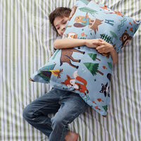 Animal Campers Classic Cool Organic Cotton Percale Pillowcase Set - Blue Multi, Standard,Blue Multi