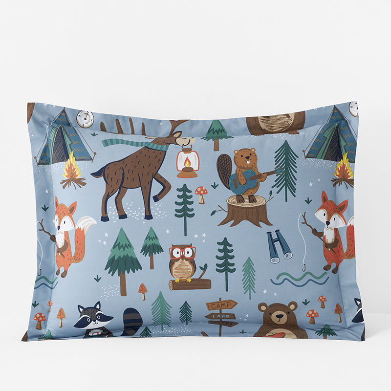 Animal Campers Classic Cool Organic Cotton Percale Sham - Blue Multi, Standard,Blue Multi