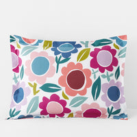 Joyful Flower Classic Cool Organic Cotton Percale Sham - White Multi, Standard,White Multi