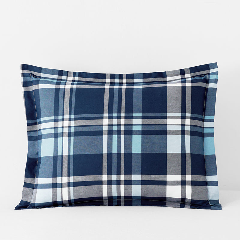Handsome Tartan Classic Cool Organic Cotton Percale Sham - Blue Multi, Standard,Blue Multi